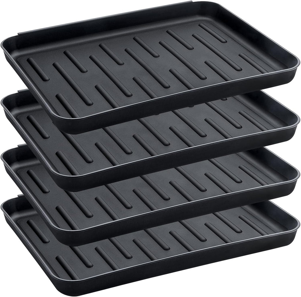 Boot Tray for Entryway Indoor, 4 Pack Plastic Shoe Mat Small Wet Shoe Tray with Raised Edge, Waterproof Winter Boot Mat for Mudroom, Garage, Garden, Black