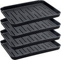 Boot Tray for Entryway Indoor, 4 Pack Plastic Shoe Mat Small Wet Shoe Tray with Raised Edge, Waterproof Winter Boot Mat for Mudroom, Garage, Garden, Black