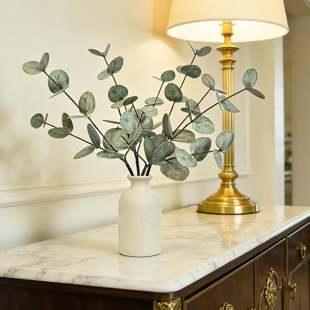 15" Eucalyptus Stems with Vase, Gray Green