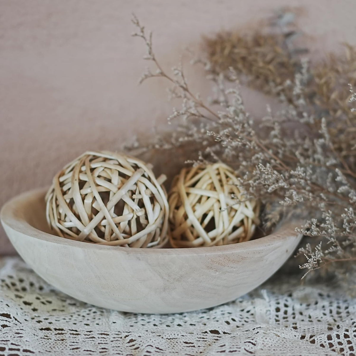 Wooden Decorative Bowl, Farmhouse Centerpiece (Natural)