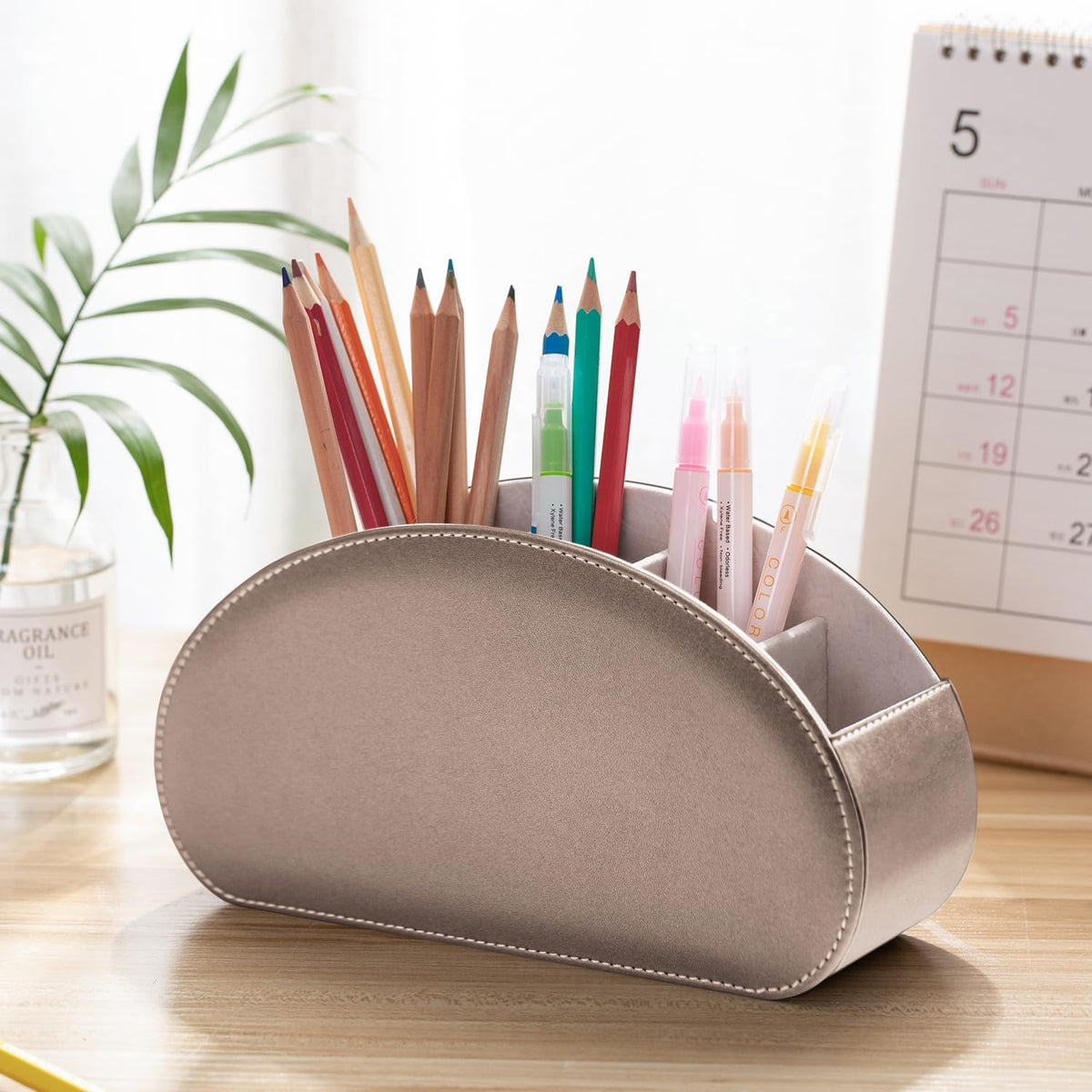 Remote Control Holders Organizer Box with 5 Compartment PU Leather Caddy