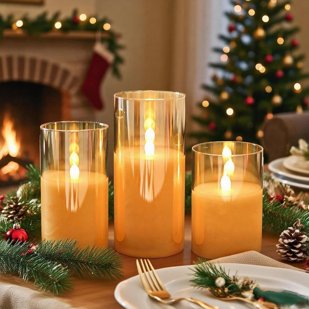 GenSwin Glass Rechargeable Flameless Candles with Remote & Charging Base