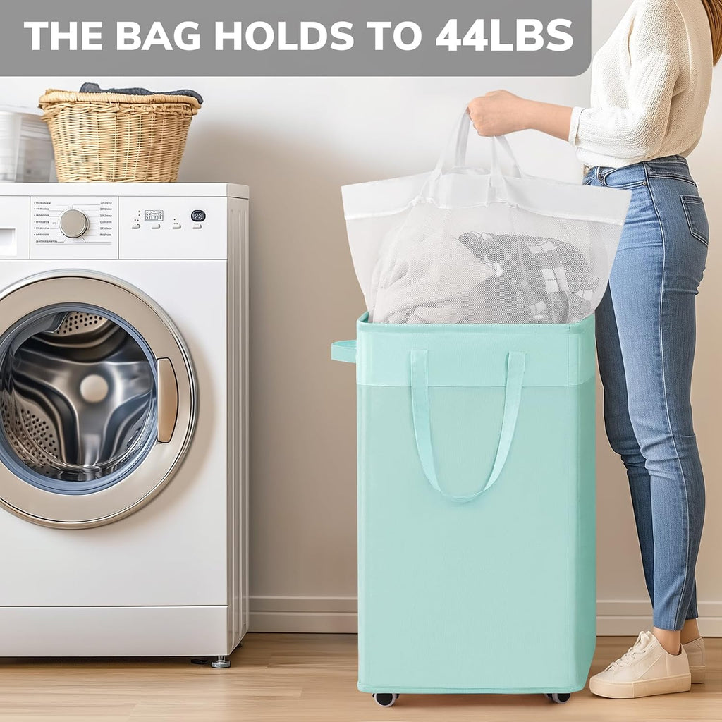 Goodpick 75L Rolling Laundry Basket with Removable Wash Bag for Living Room