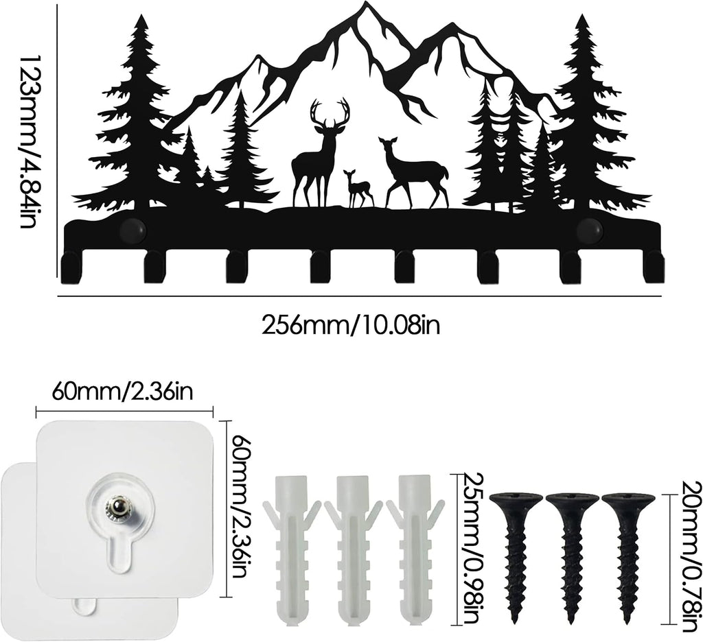 Keys Hooks for Wall, Metal Deers Hooks, 8 hooks, Christmas Decor Deer Wall Metal Decor, Mountain Forest Wall Mount Hanger Rack for Entryway Front Door Kitchen Hallway Garage Mudroom Office (Deer)