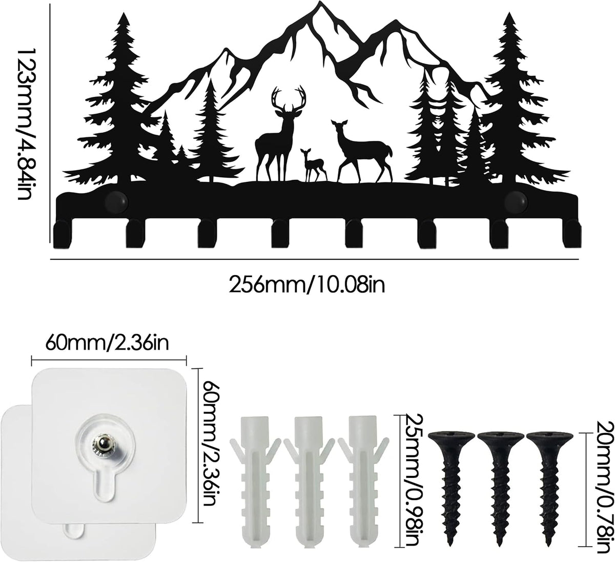 Keys Hooks for Wall, Metal Deers Hooks, 8 hooks, Christmas Decor Deer Wall Metal Decor, Mountain Forest Wall Mount Hanger Rack for Entryway Front Door Kitchen Hallway Garage Mudroom Office (Deer)