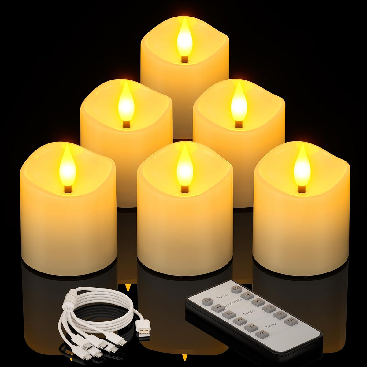 PChero Rechargeable Tea Lights with Remote, 6 Pack Flameless LED Candles