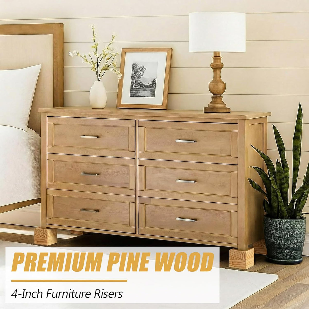 4 Pcs 4"solid Wood Bed Furniture Riser Natural Color Couch Lifter