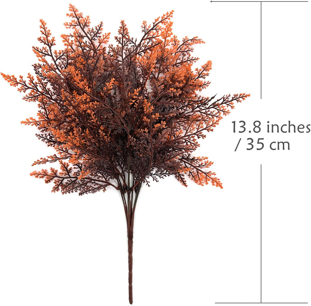 Artificial Ferns Shrubs Bushes, Faux Fern Leaves Plastic Plants Fake Boston Grass for Wedding Bouquet Indoor Outdoor Home Garden Verandah Kitchen Table Centerpieces Arrangements Decoration Red 8 Pack