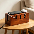 Wooden Cable Management Box, Power Strip Cord Hider with 5 Cable Slots