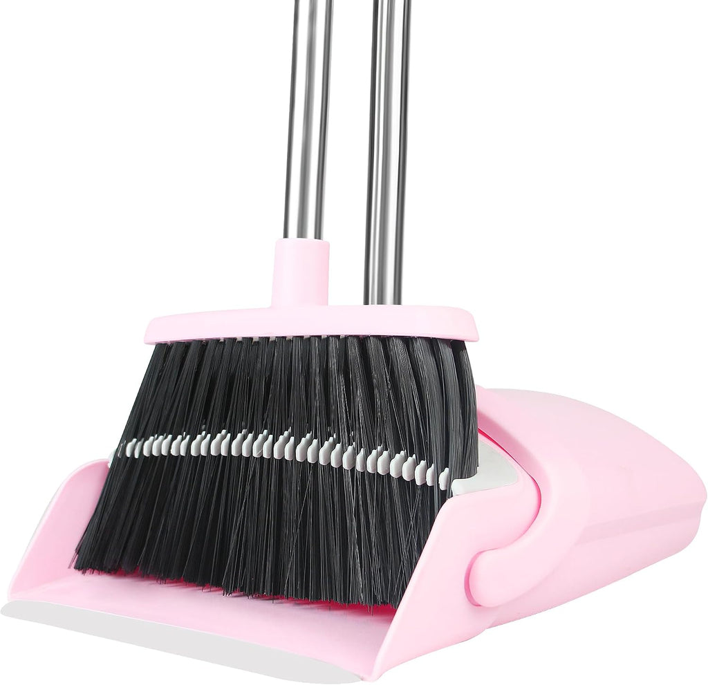 Broom with Dustpan Combo Set for Home, 52-in Long Adjustable Handle Angle Broom and Dustpan Set with Dustpan Comb Teeth for Sweeping Pet Hair Food Dirt Kitchen