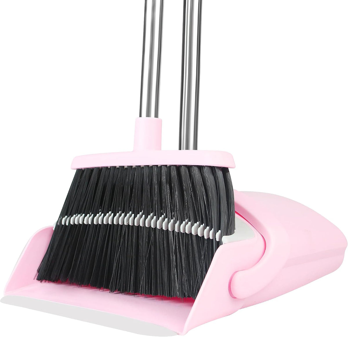 Broom with Dustpan Combo Set for Home, 52-in Long Adjustable Handle Angle Broom and Dustpan Set with Dustpan Comb Teeth for Sweeping Pet Hair Food Dirt Kitchen