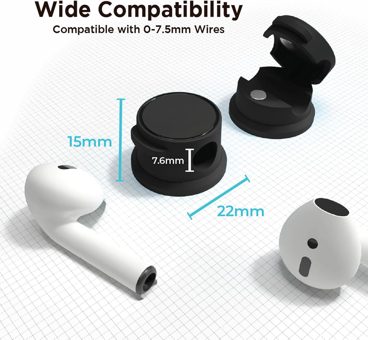 Travel Depot Cable Management Magnetic Snap Organizer 6-Pack, Black & White