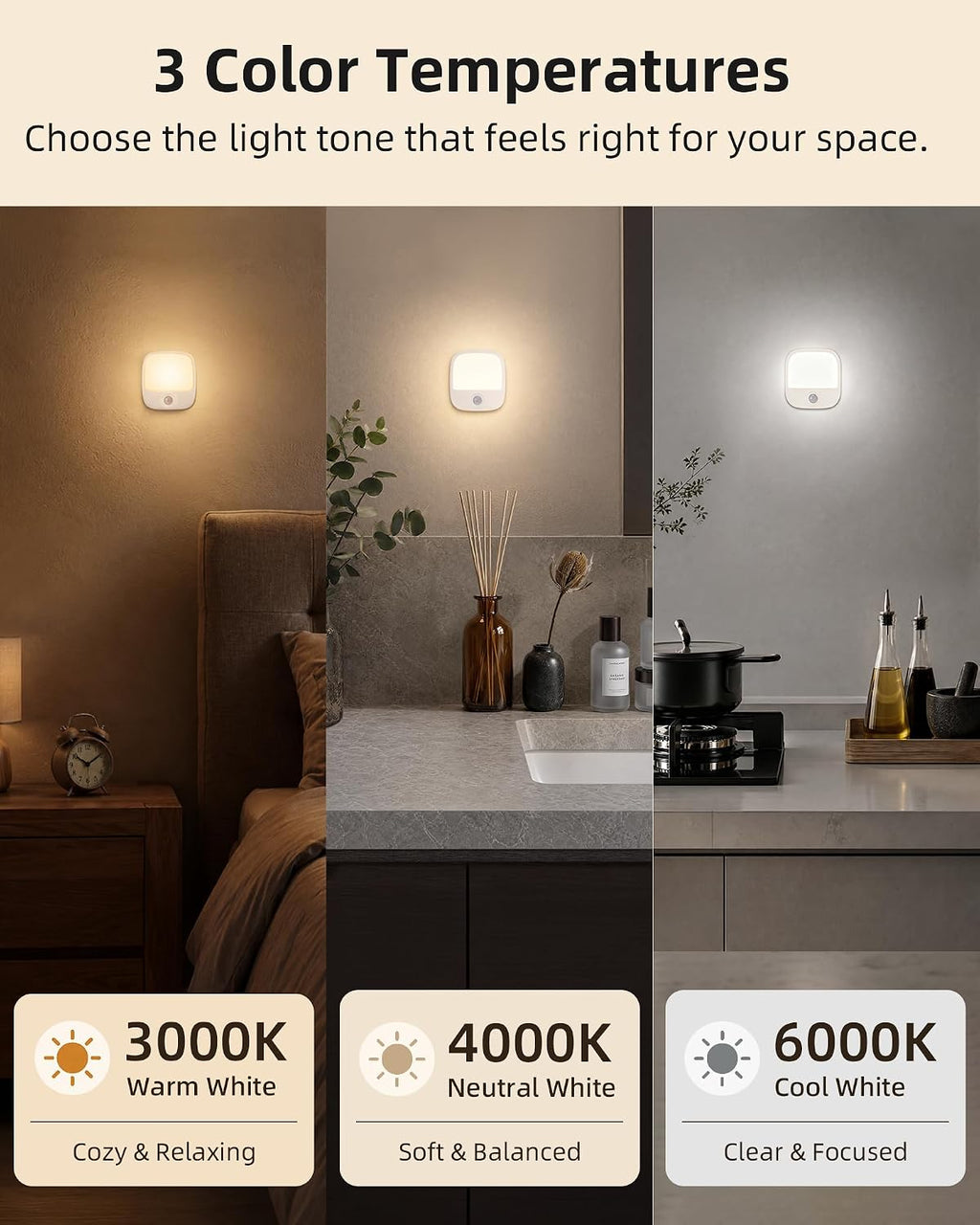 EZVALO Rechargeable Motion Sensor Night Lights, 4 Pack Magnetic Stick-On LED Lights, 3 Color Temperatures, 10%-100% Dimming & Memory, 1000mAh Light for Closet, Bedroom, Hallway, Stairs, Bathroom