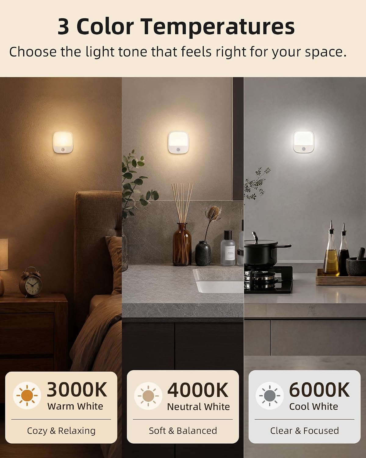 EZVALO Rechargeable Motion Sensor Night Lights, 4 Pack Magnetic Stick-On LED Lights, 3 Color Temperatures, 10%-100% Dimming & Memory, 1000mAh Light for Closet, Bedroom, Hallway, Stairs, Bathroom