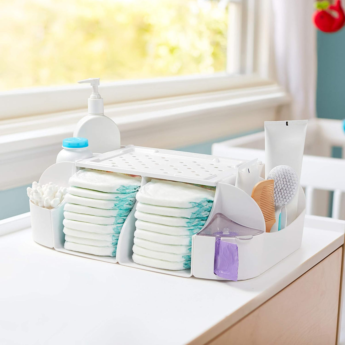 Munchkin® Diaper Caddy Organizer for Changing Table, Green/White