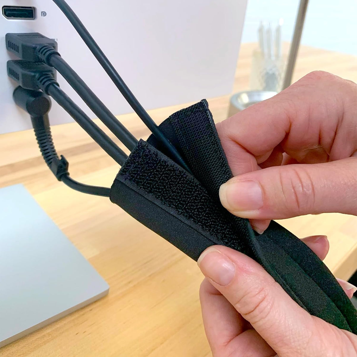 Wrap-It Storage Hook and Loop Cable Sleeve, Black, 48", 2-Pack