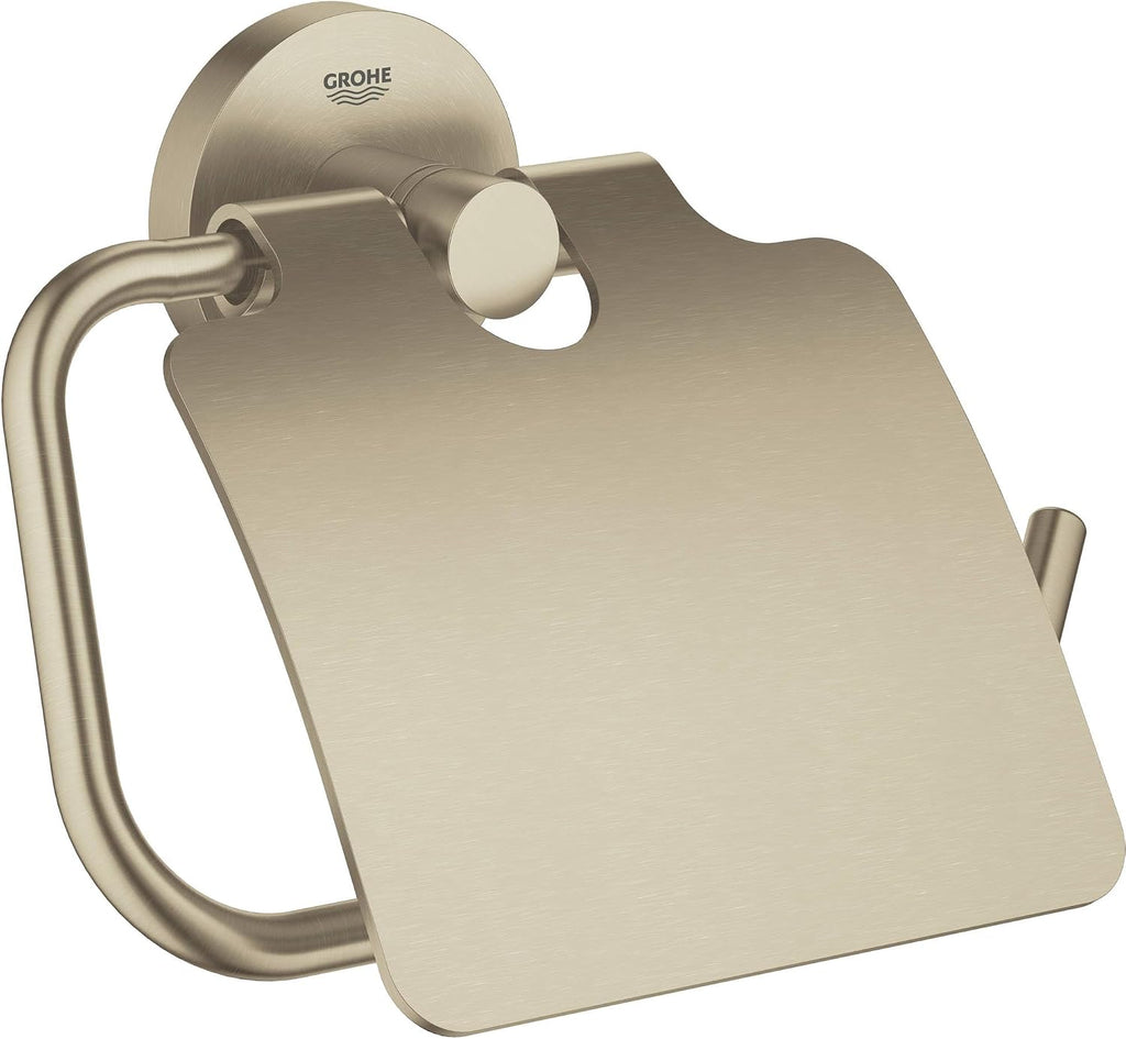 GROHE 40367EN1 Essentials Wall-Mounted Toilet Paper Holder with Cover, Brushed Nickel Infinity Finish