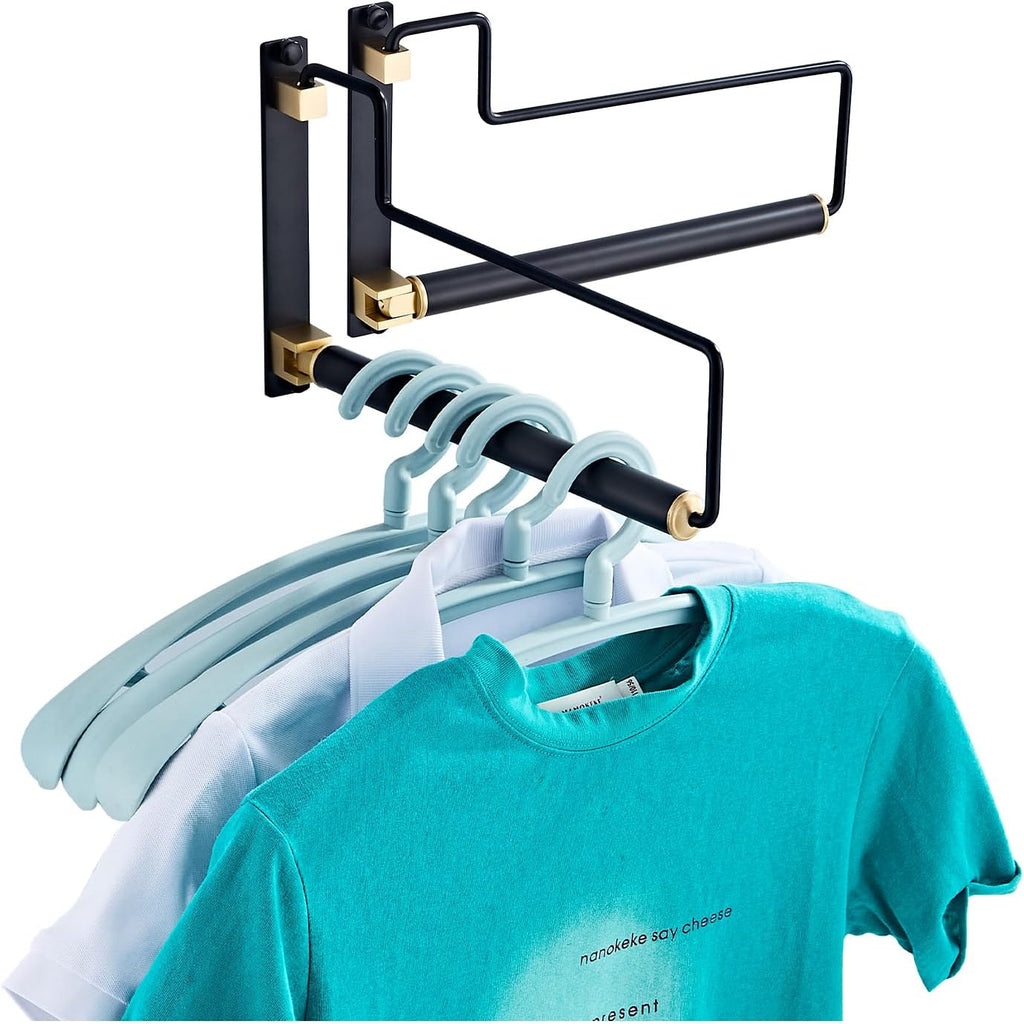 Folding Clothes Hanger Drying Rack Black Wall-Mounted Clothes Organizer for Laundry Room Closet Storage