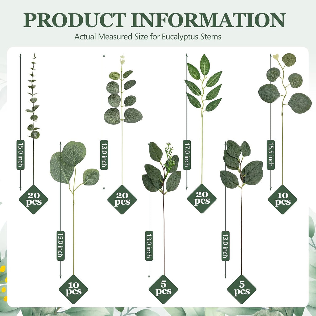 160Pcs Artificial Eucalyptus Stems, 14 Style Fake Greenery for Vase