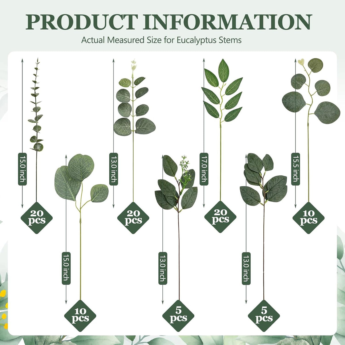160Pcs Artificial Eucalyptus Stems, 14 Style Fake Greenery for Vase