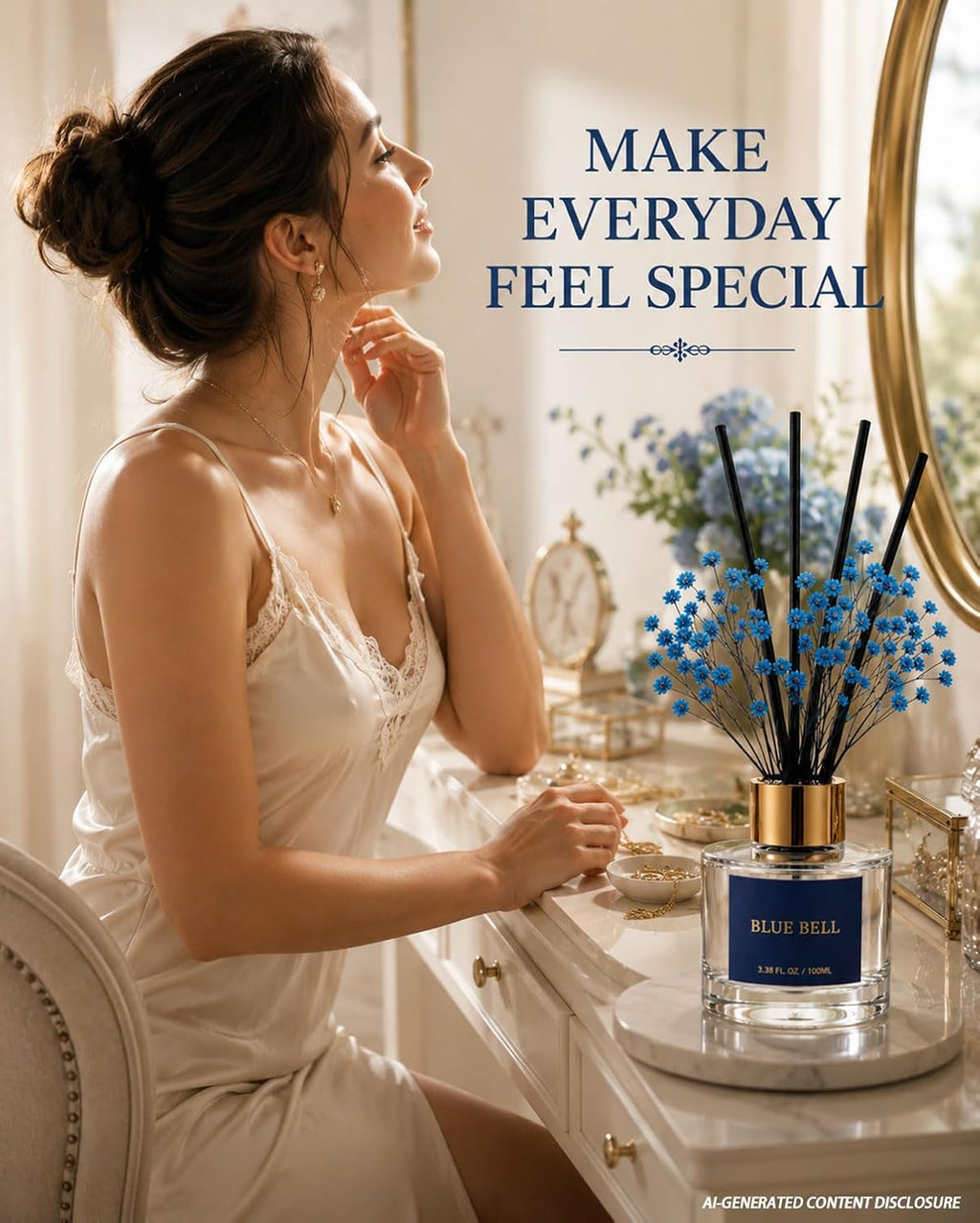 Reed Diffuser Set, Blue Bell, 3.38 fl oz with 6 Sticks