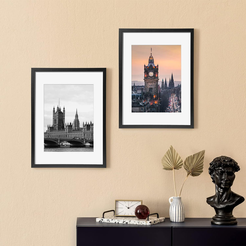 SYNTRIFIC 12x16 Black Picture Frames Set of 6, Matted to 8.5x11 with Mat