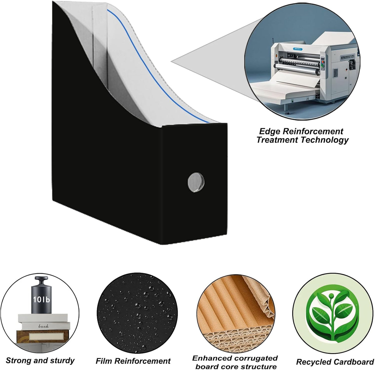 Limitliho 6 Pack Black Cardboard Magazine Holder for Desk or Shelves