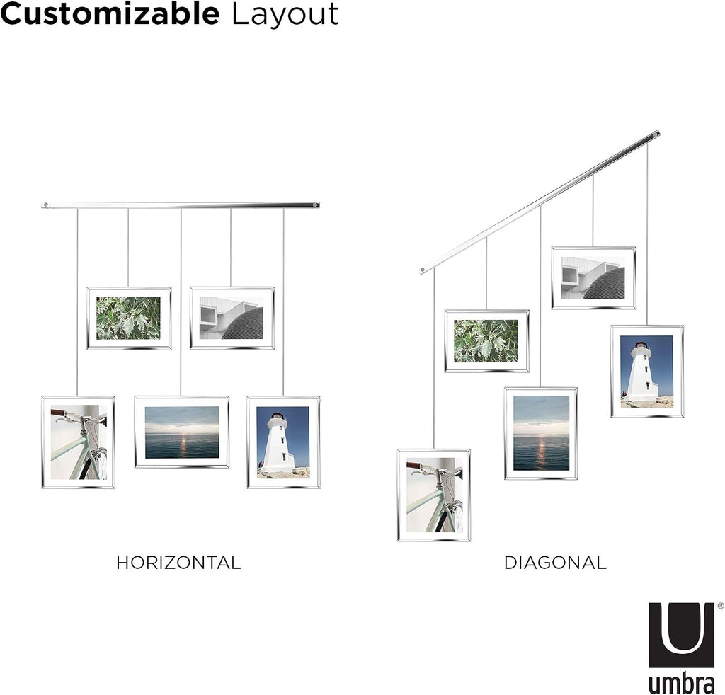 Umbra Exhibit Picture Frame Set, Adjustable Wall Mount, Set of 5, Chrome