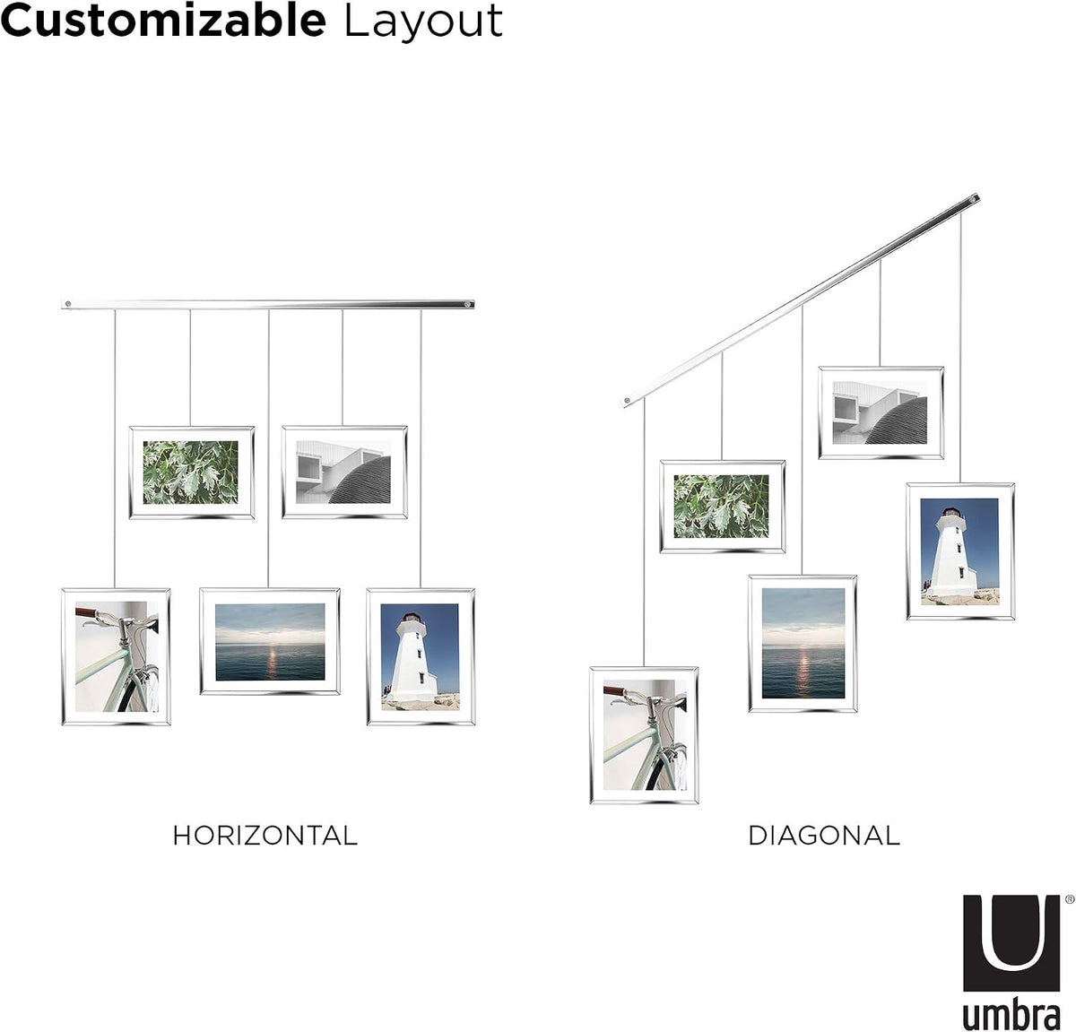 Umbra Exhibit Picture Frame Set, Adjustable Wall Mount, Set of 5, Chrome