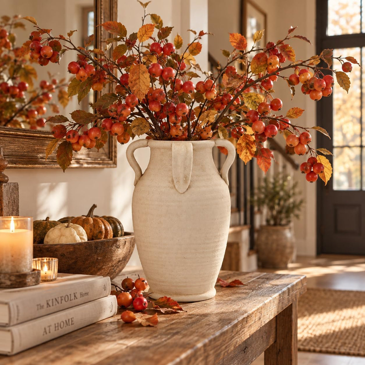 Emotionally Grounded Vase, Vaseking Large Ceramic Rustic Vase with 4 Handles, 10.83 inch Minimalist Decorative Farmhouse Tall Vases for Home Decor, Living Room, Enterway, Table Decoration, Fossil