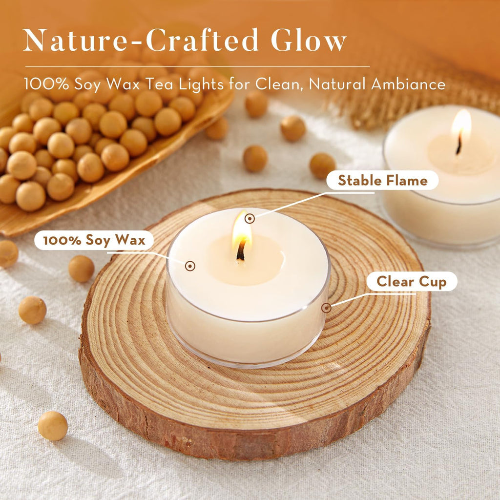 Unscented Soy Tea Lights Candles 50 Pack Bulk,4 Hour Clean Burn Tea Candles
