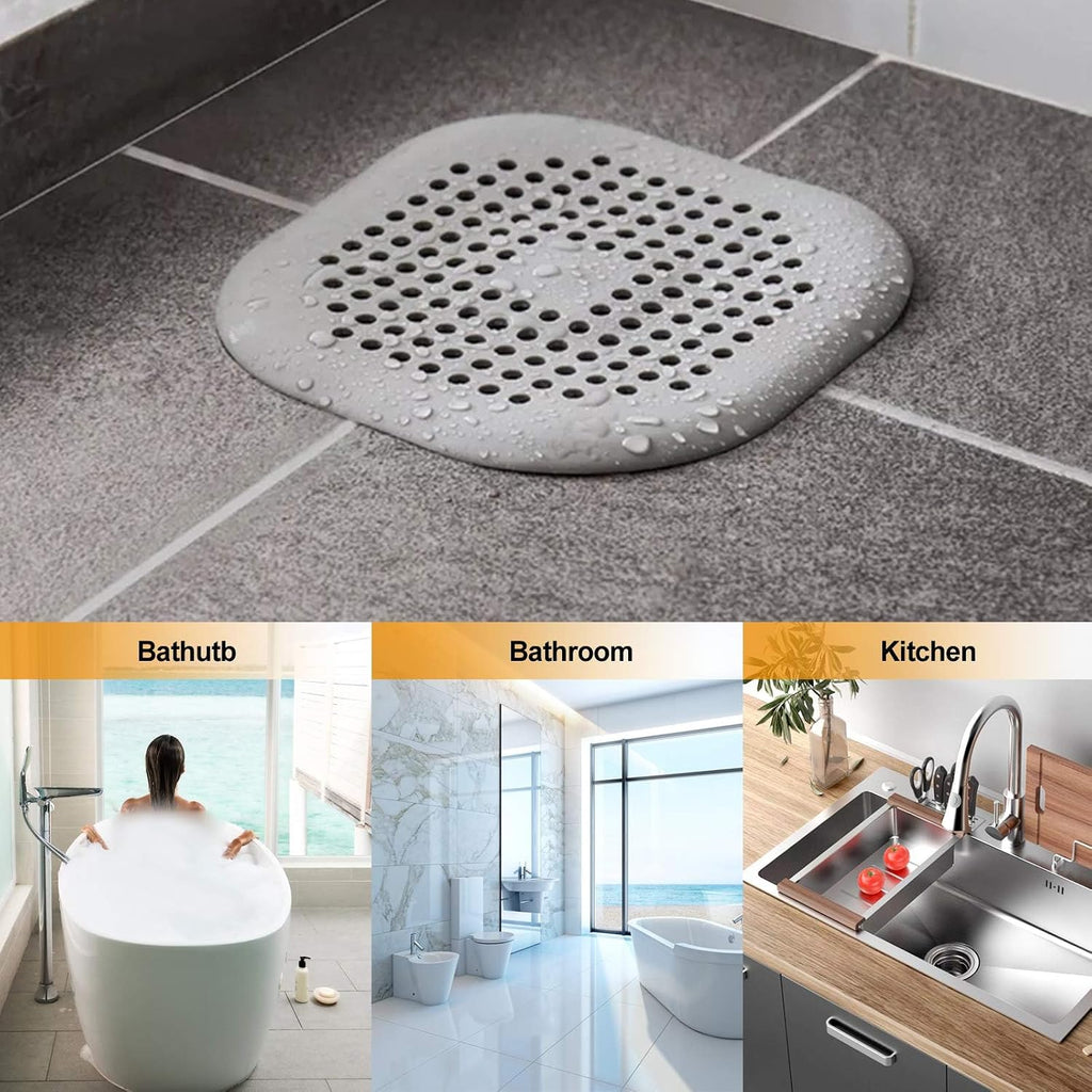 Bovinde Hair Drain Catcher,Square Cover for Shower 2 Pack (Sliver Grey)