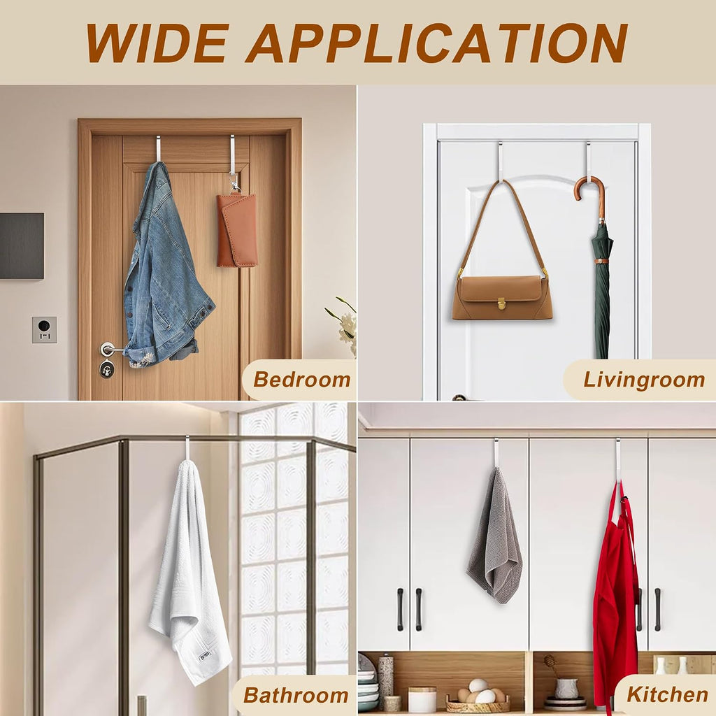 Over The Door Hooks 2 Pack – Heavy Duty Door Hanger Hooks for Hanging Towels, Bags, Robes, Clothes – No Drilling Over Door Hook, Dorm Essentials, Towel Racks for Bathroom, Bedroom, Closet