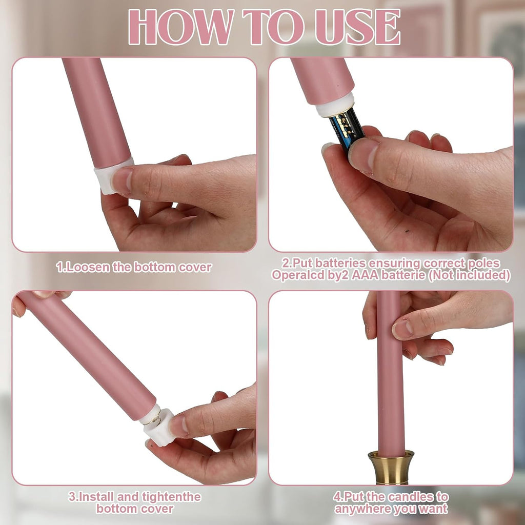 Handepo 48 Pack Flameless LED Taper Candle, Dusty Pink, 11 Inch