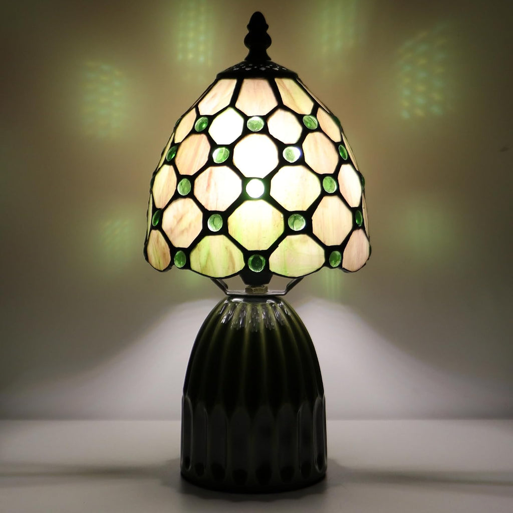 Tiffany Stained Glass Mushroom Table Lamp 12.5 Inch -Amber Pearl