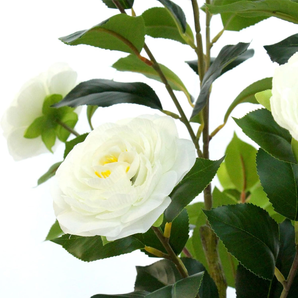 Artificial Camellia Tree, 4FT White Faux Camellia Plant Indoor, Realistic Artificial Tree with Flowers for Home Office Living Room Bedroom Outdoor Porch Patio Yard Garden Housewarming Decor