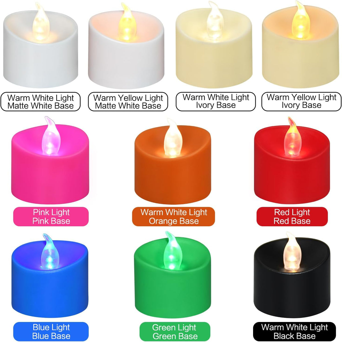 24 Pack Flickering LED Tea Lights, Last 100H+, Warm White Light