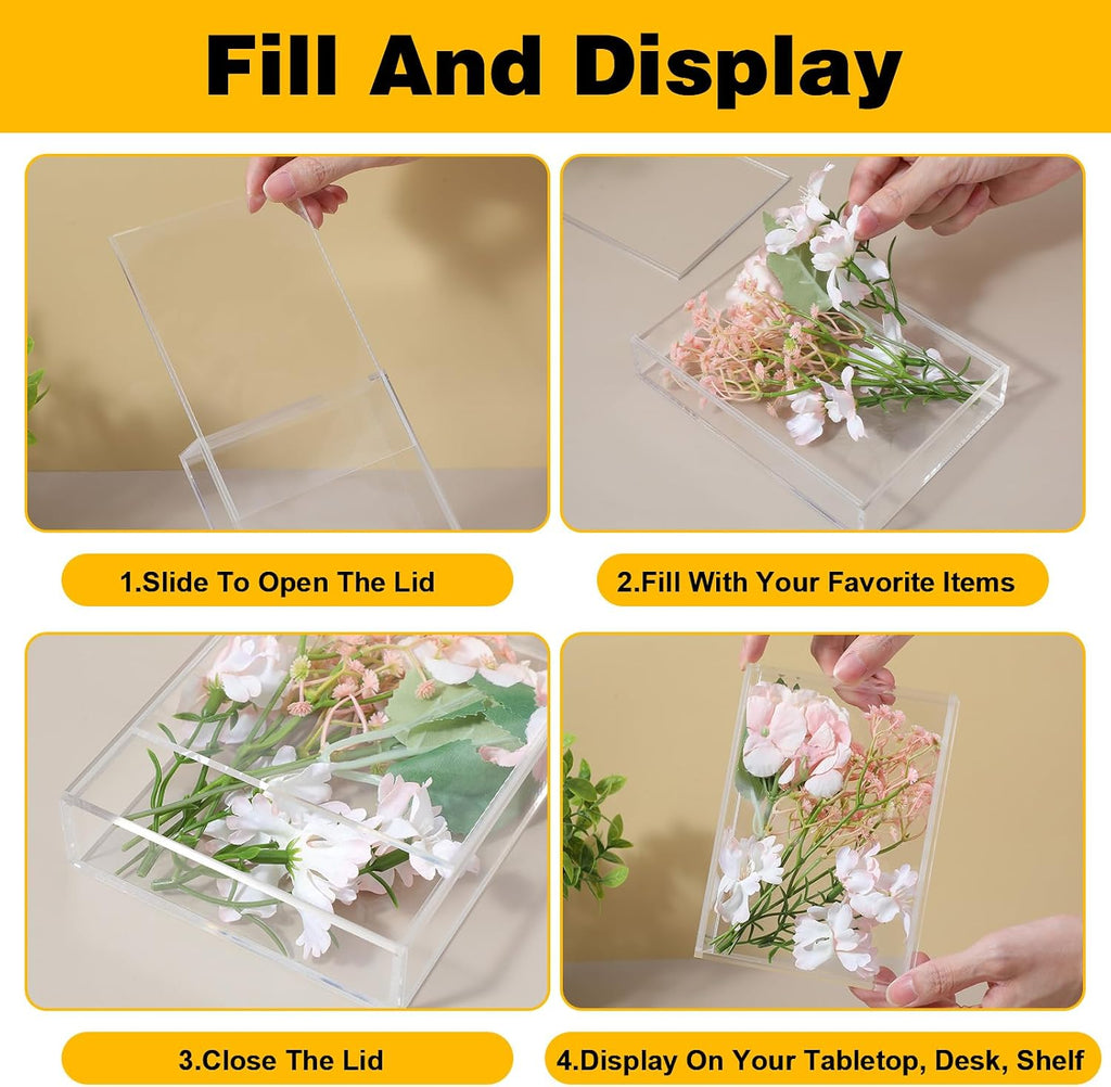 2 Pcs Acrylic Shadow Box, 7 x 5 x 1.4 Inch Clear Tabletop Display Frame No Installation All Clear Memory Boxes for Dried Flowers, Photo, Collectibles