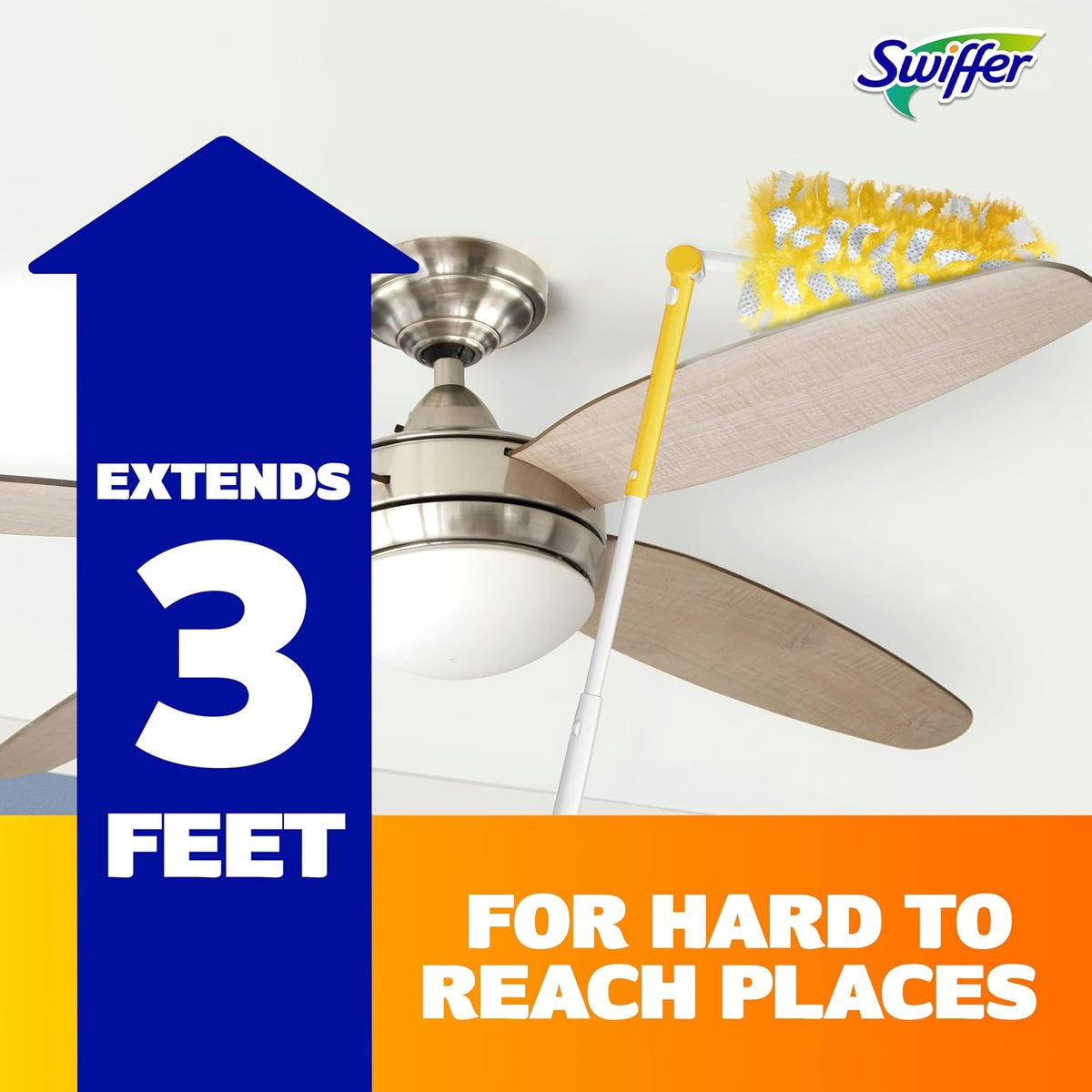 Swiffer Duster Kit with 3 ft Extendable Handle, Dusters for Cleaning, Set Includes 1 Extension Pole and 12 Heavy Duty Dusting Refills Dust Cleaner, Long Extended Wand for Ceiling Fans and Walls
