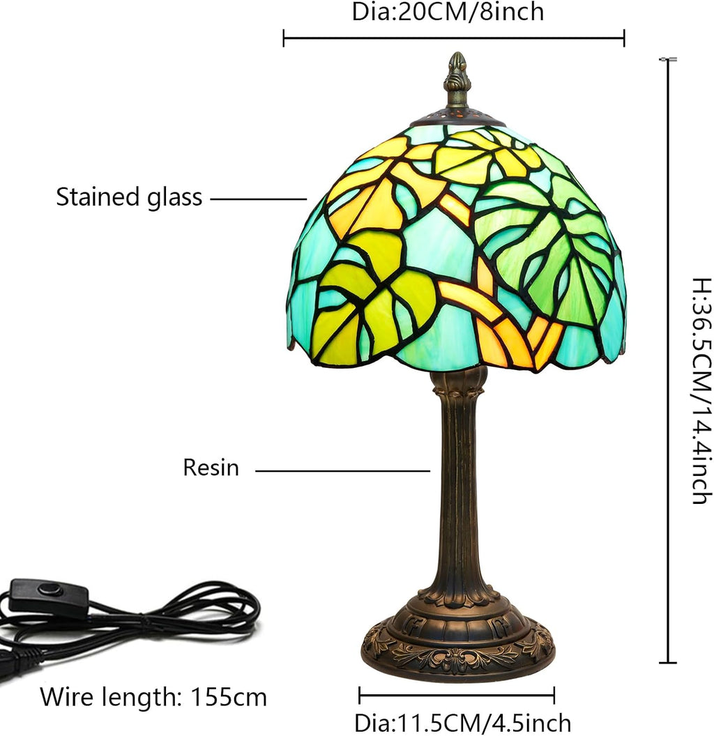 Tiffany Lamp Monstera Deliciosa Stained Glass Table Lamp Handmade Green Monstera Swiss Cheese Plant Bedside Desk Light Unique Cute Accent Nightstand Light for Home Office Dormitory Bar Decorate