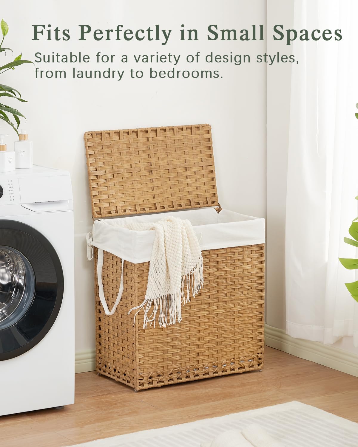 SETVSON Laundry Hamper with Lid Wicker Laundry Basket 112L, Natural