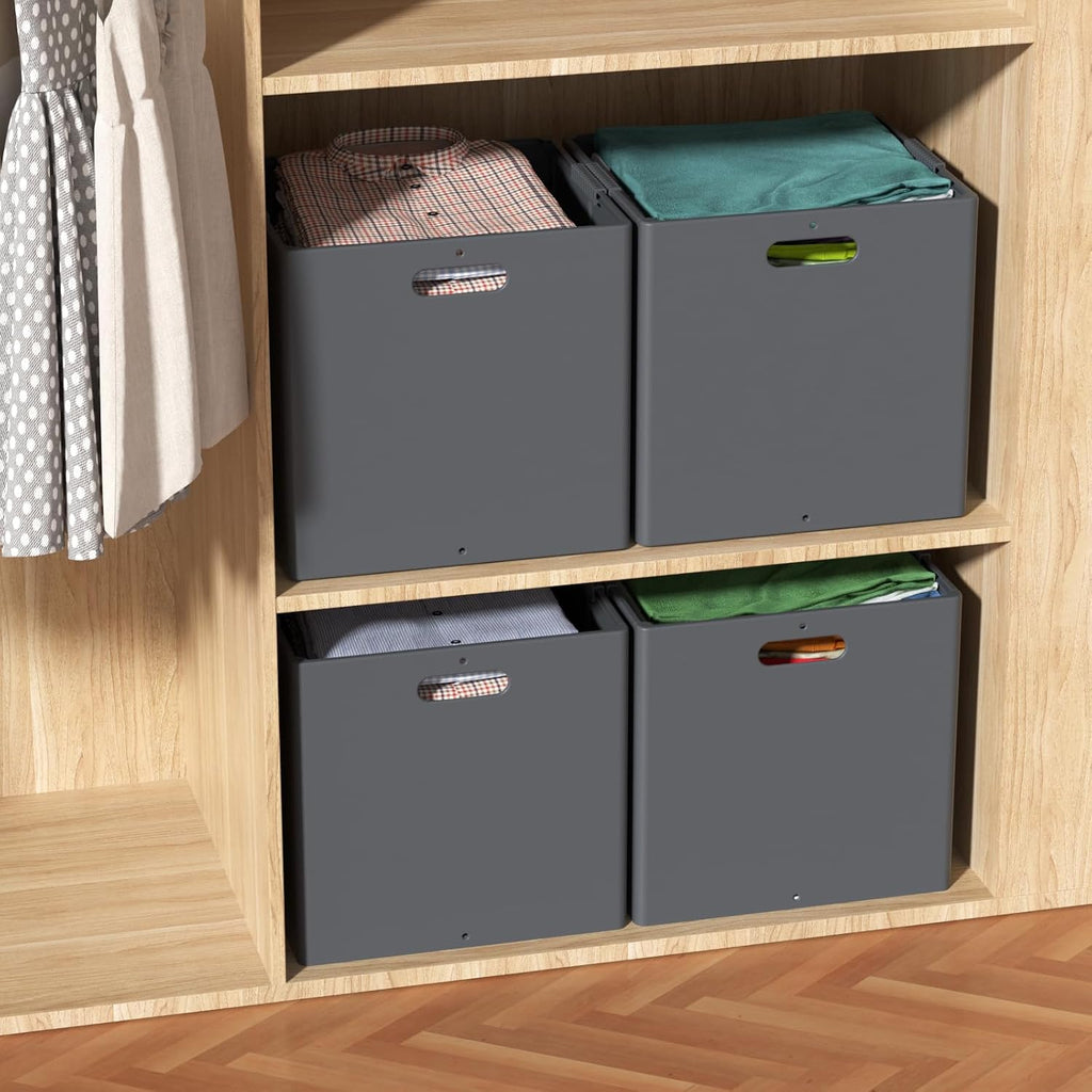 Plastic Foldable Cube Storage Bin, Collapsible Storage Cubes 4-Pack