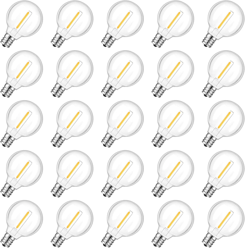 GvvooHome 25 Pack G40 LED Outdoor String Light Replacement Bulb, Warm White