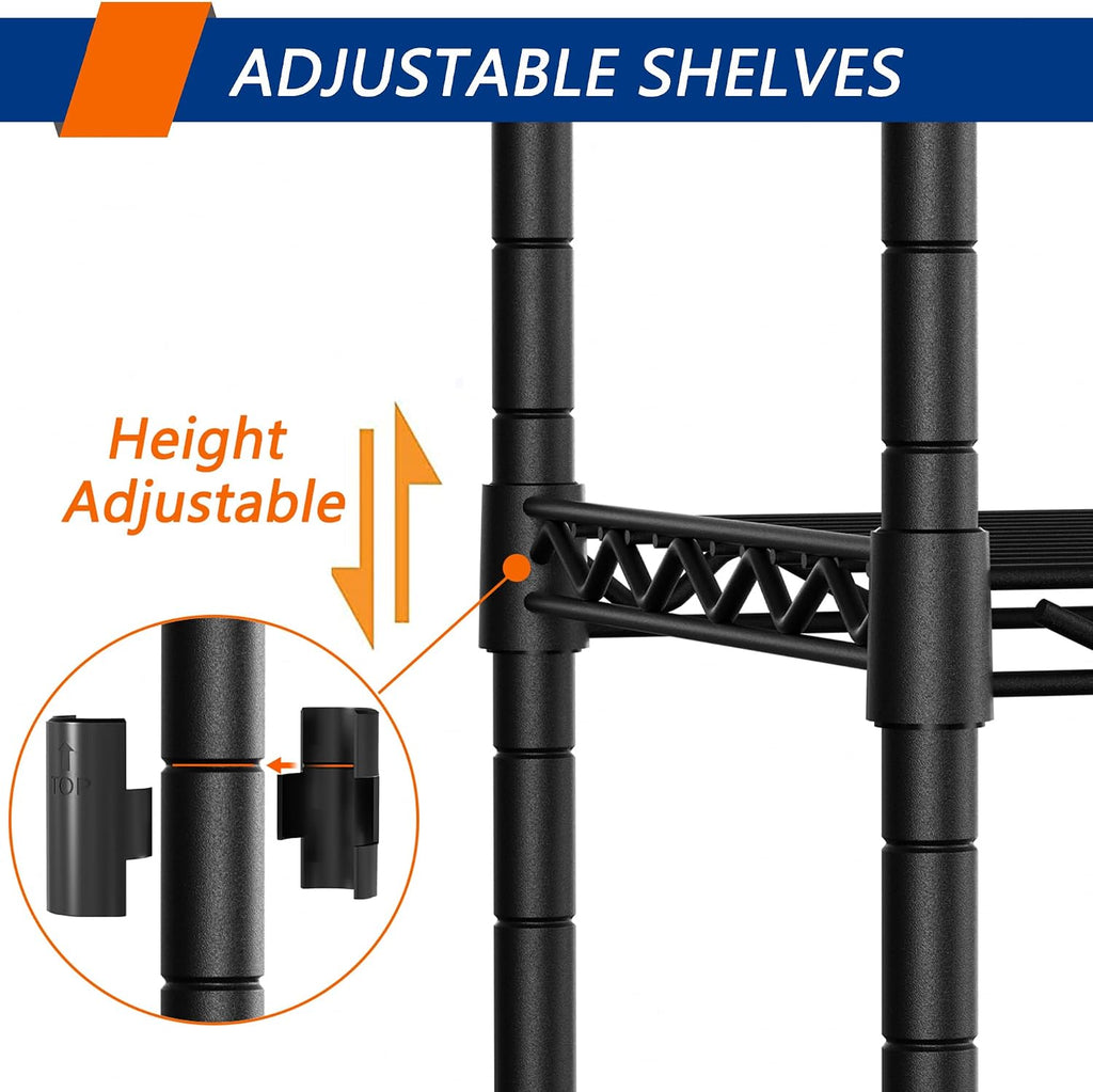 Soywey 4-Shelf Adjustable Heavy Duty Storage Shelving Unit, Metal Organizer Wire Rack for Laundry Bathroom Kitchen Pantry Closet, Black