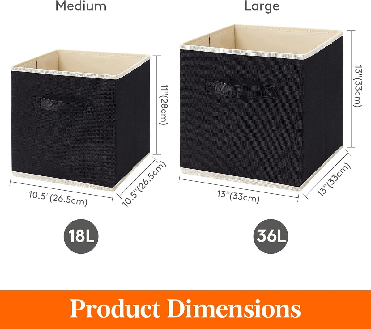 Lifewit Storage Cubes, 11 Inch Organizer Bins, 18L Black, 6 Packs