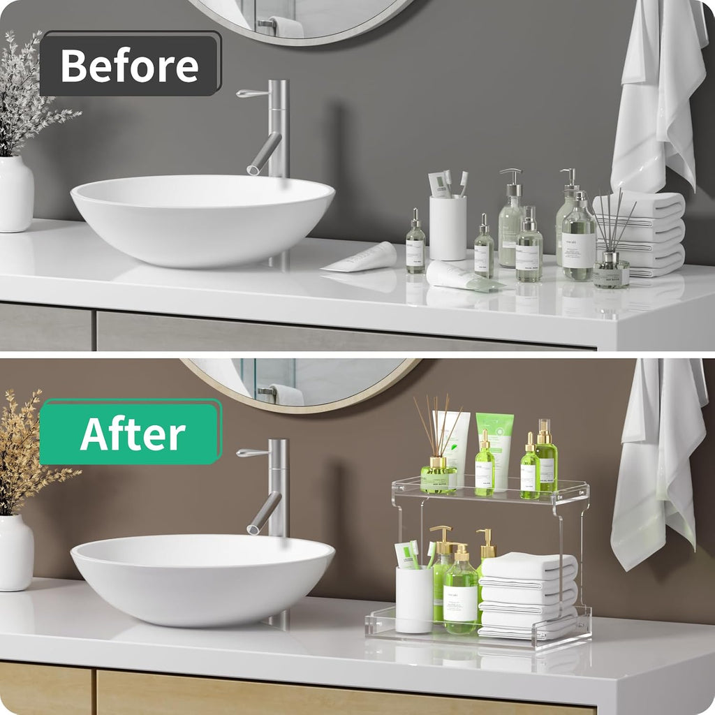 NPPLUS 2-Tier Clear Acrylic Bathroom Organizer Counter Storage Shelf