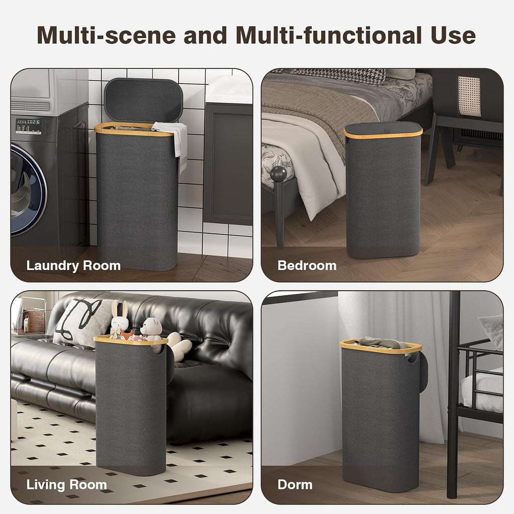 Bathola Slim Laundry Hamper with Lid, 75L Small Laundry Basket, Dark Grey