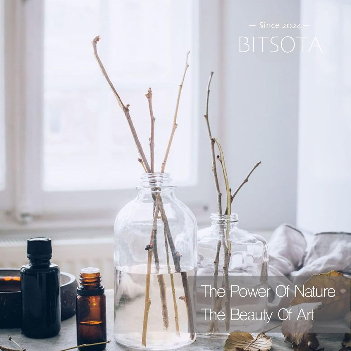 Natural Reed Diffuser Set, White Jasmine 3.52 oz (100ml) Scented Diffuser with Sticks Home Fragrance Reed Diffuser for Bathroom Shelf Decor, Ideal Gift for Woman
