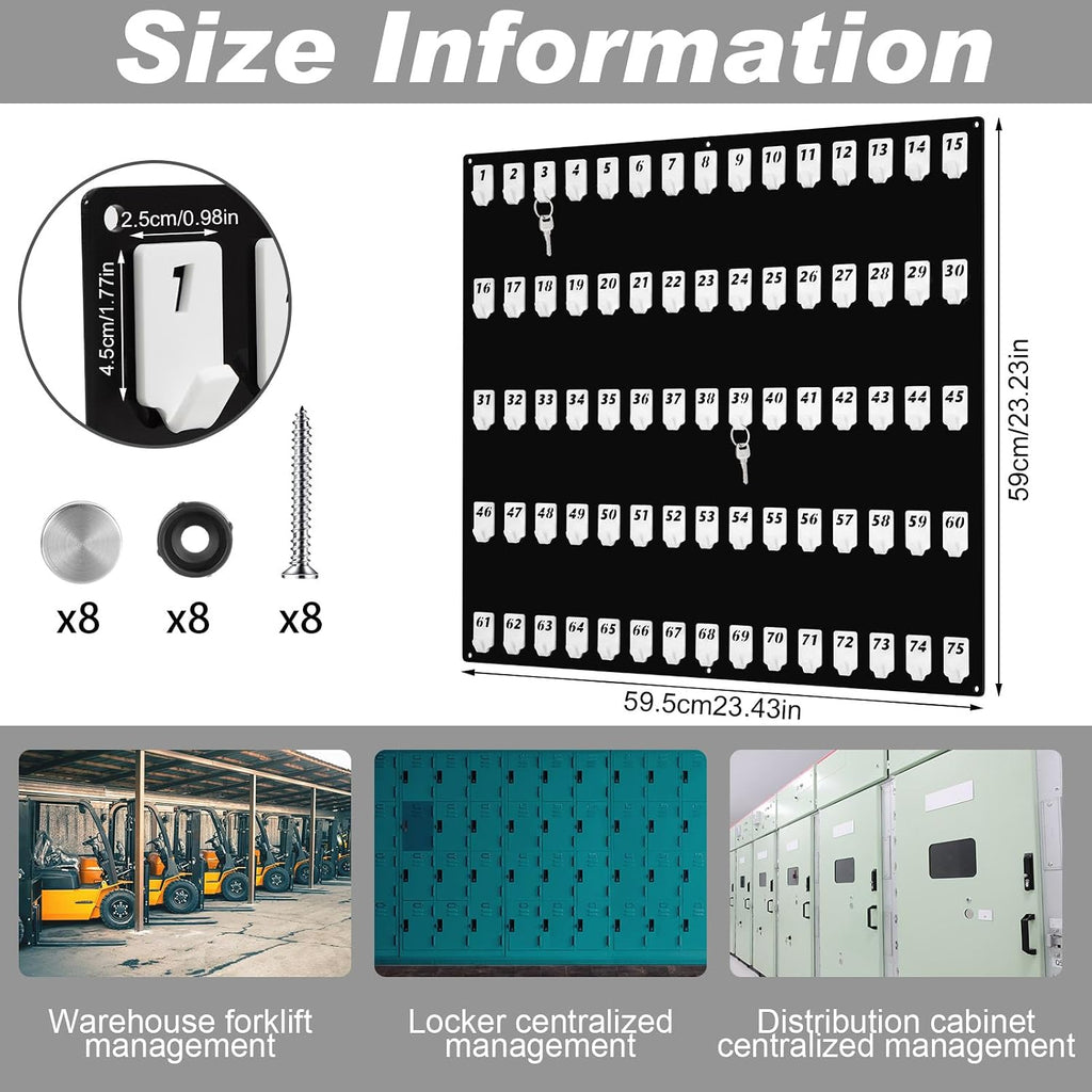 Beeveer Acrylic Key Holder Board with 75 Hooks, Wall Mount Organizer, Black