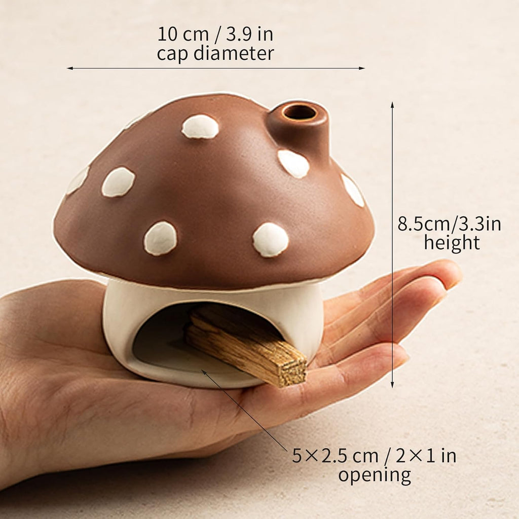 Ceramic Mushroom Incense Burner Palo Santo Sage Holder Home Decor